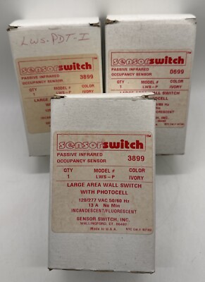 Lot Of 3 New SensorSwitch Sensor  Switch Switches LWS-P Ivory W/Photocell