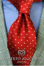 Umberto Algodon by Lord R Colton Bright Red Yellow Dot Woven Necktie 58 x 3 in