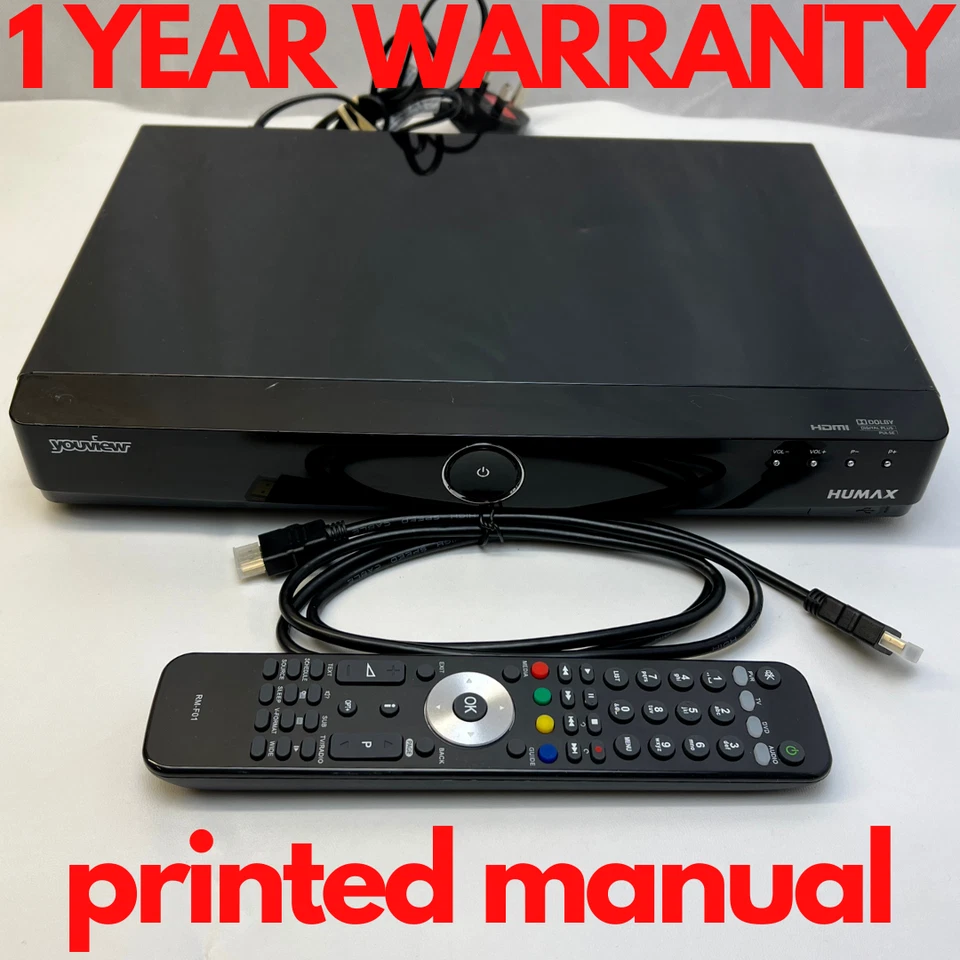 BT Humax DTR-T1000 YouView Freeview+ HD 500GB Twin Tuner Recorder Box und Fernbedienung