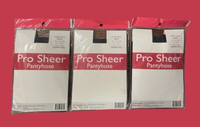 One Size Pro Sheer Pantyhose Black { 3 Pack } Hand Wash Extra Wide Queen Size