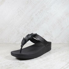 Womens Fitflop Fino Leaf Toe Black Thong Sandals (AGF1) RRP £74.99