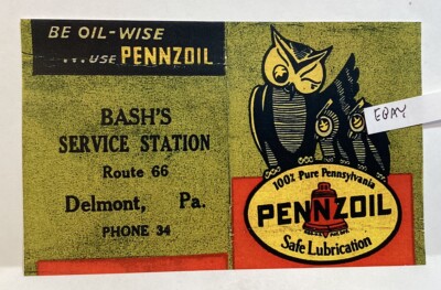 EARLY DELMONT PA. BASH S PENNZOIL GAS SERVICE STATION RT.66 RARE AD NEW POSTCARD