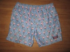 VINEYARD VINES Swim Trunks Blue w/ Pink Flamingo Mesh-Lined Shorts Drawstring M
