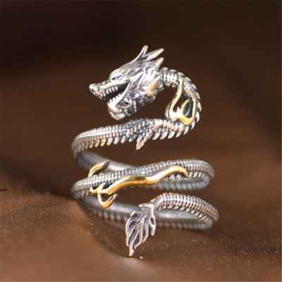 Echt S925 Sterlingsilber Band Herren Damen Glücksdrache offener Ring 9 g US: 7-8