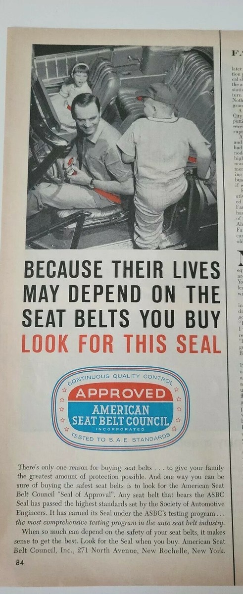 1963 approved American seat belt council car interior vintage ad