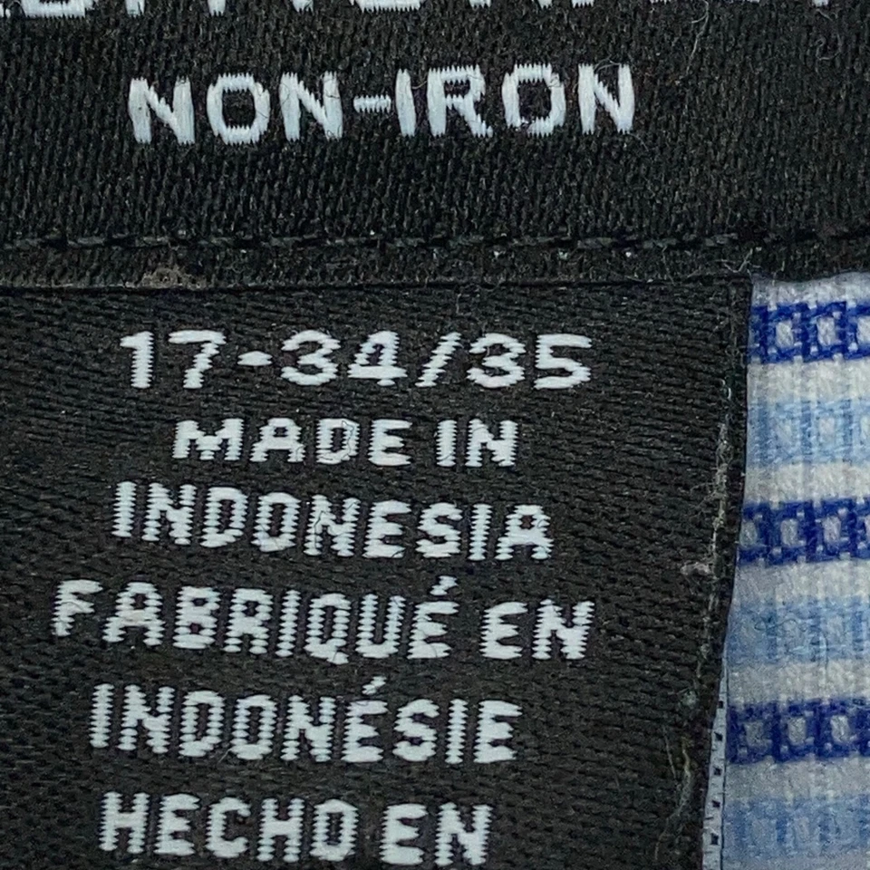 Camisa Kirkland Para Hombre 17 34 35 Azul Blanco Rayas Abotonada Manga Larga Algodón Foto 3 de 4