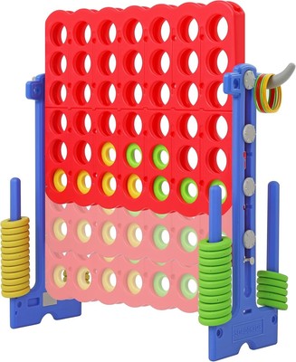 4-in-1 Adjustable Game: Ring Toss & 4-in-a-Row, Indoor/Outdoor, Blue