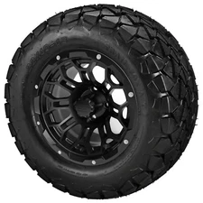 (4) Golf Cart 22x10-12 Trail Fox A/T Tires on 12x7 Gloss Black Hercules Wheels