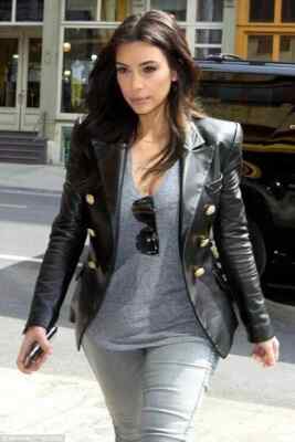 Women's kim kardashian Double Breasted Slim Fit Sheepskin Leather Blazer
