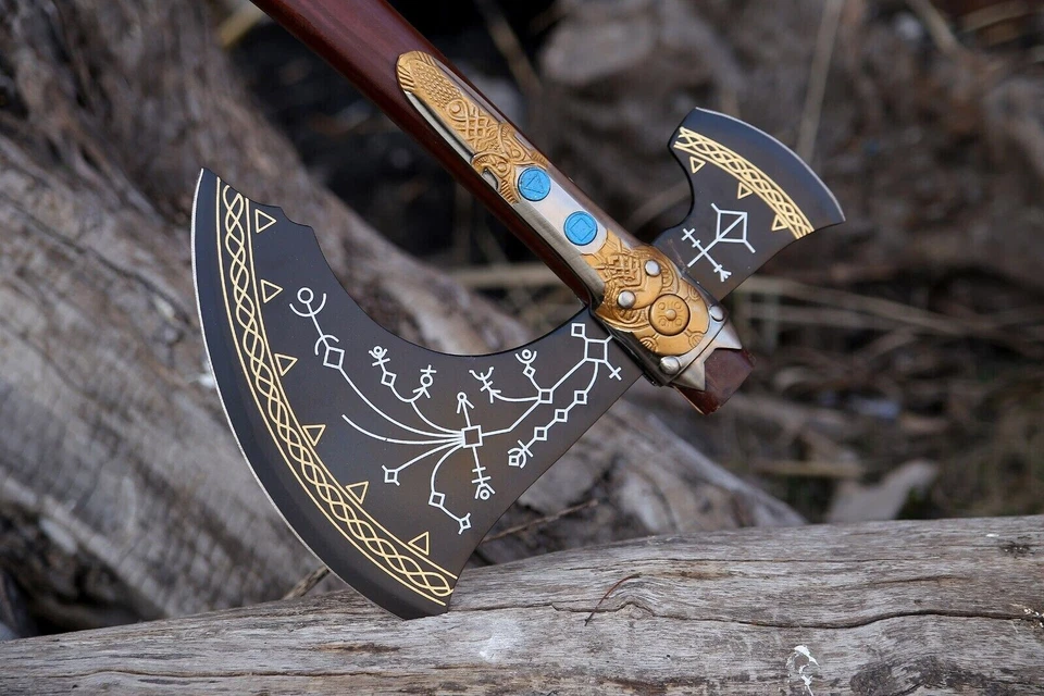 Hacha Kratos, hacha vikinga de acero al carbono God of War con funda de cuero regalo de cumpleaños Foto 4 de 4