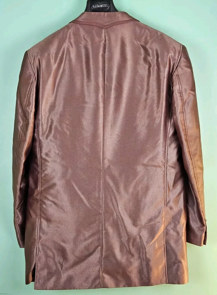 EJ Samuel Mens 42R 4 Piece Suit Brown Floral Modern Fit 36R Pants Tie Pocket - Image 2 of 4