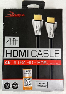 Rocketfish- 4' 4K Ultra HD In-Wall HDMI Cable - Black NEW In Box