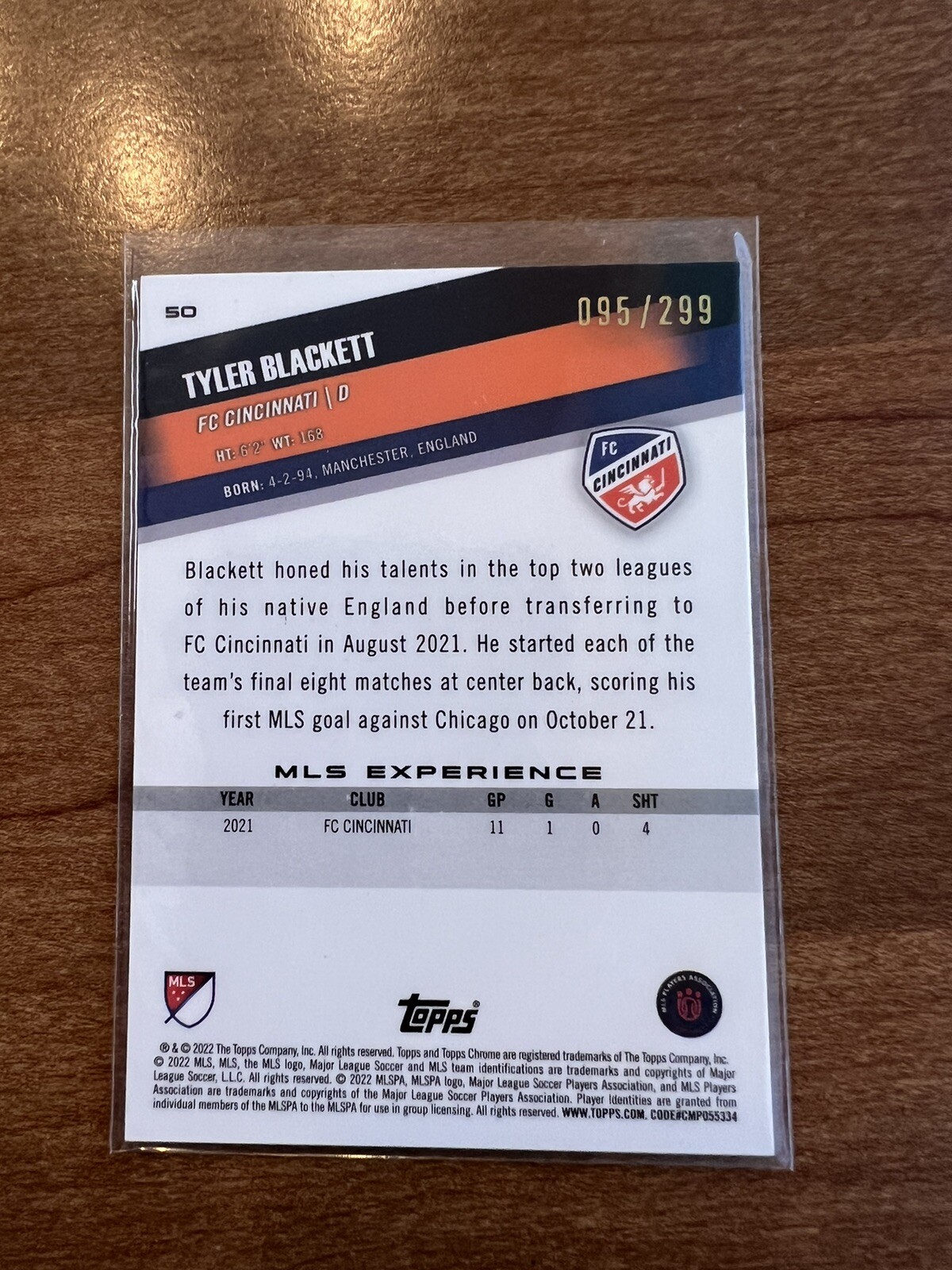 2022 Topps Chrome MLS Tyler Blackett Aqua Refractor /299 FC Cincinnati Playoffs