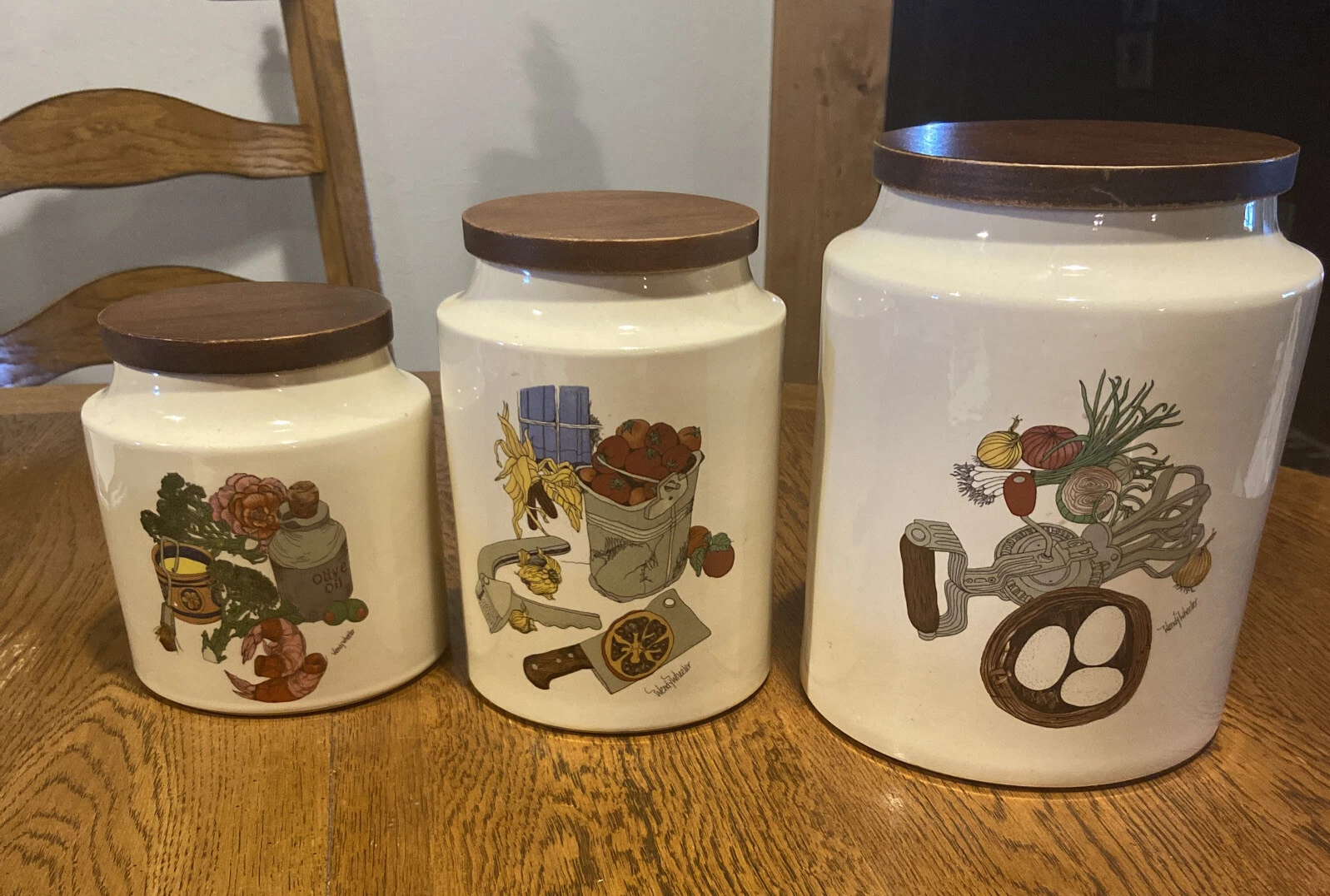 Vintage Hyalyn Pottery Wendy Wheeler Ceramic Kitchen Canisters Set of 3