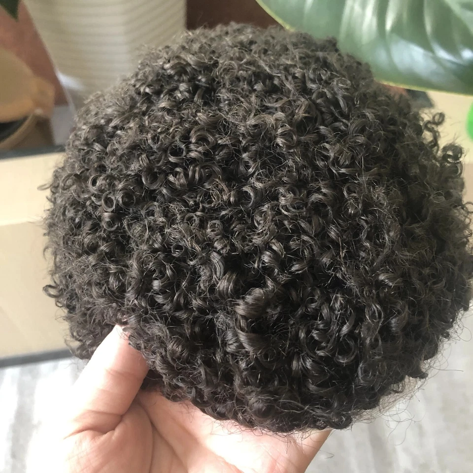 Afo Black Man Kinky Curly Men Toupee Durable Full Pu Base 100%Human Hair Wig - Image 3 of 4