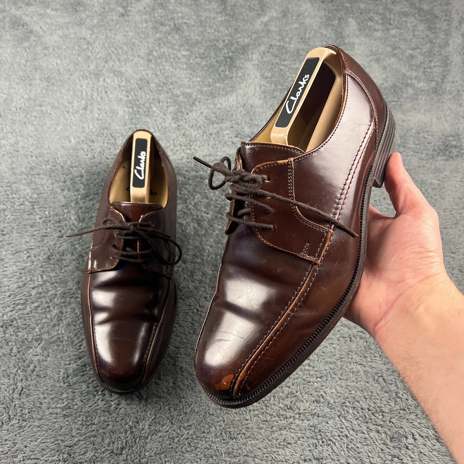 Scarpe Oxford Clarks marroni uomo stringate tutta pelle casual formali UK 7 preppy