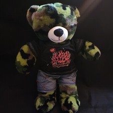 Build A Bear Workshop 16" Green Camouflage Teddy Bear Legendary Fire Shirt Plush