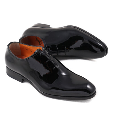 Santoni Fatte a Mano Black Patent Leather Lace-Up Formal Shoes US