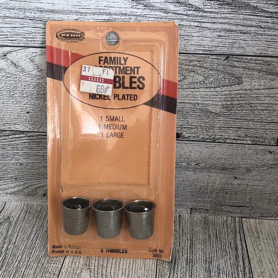 Vintage Penn 3 Assorted Thimbles Nickel Plates Size Small, Medium And Large - Image 4 of 4