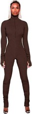 XLLAIS Women's Long Sleeve High Neck Zipper Bodycon Tight Full Length Jumpsuits