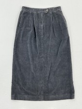 VG Lands End Corduroy Skirt USA Made Gray Sz 10 Midi Cottage Wide Wale Pockets