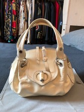 MOSCHINO LUSSO PELLE PATENT IVORY SILVER ZIP BORSA MANO BAULETTO ORIGINALE