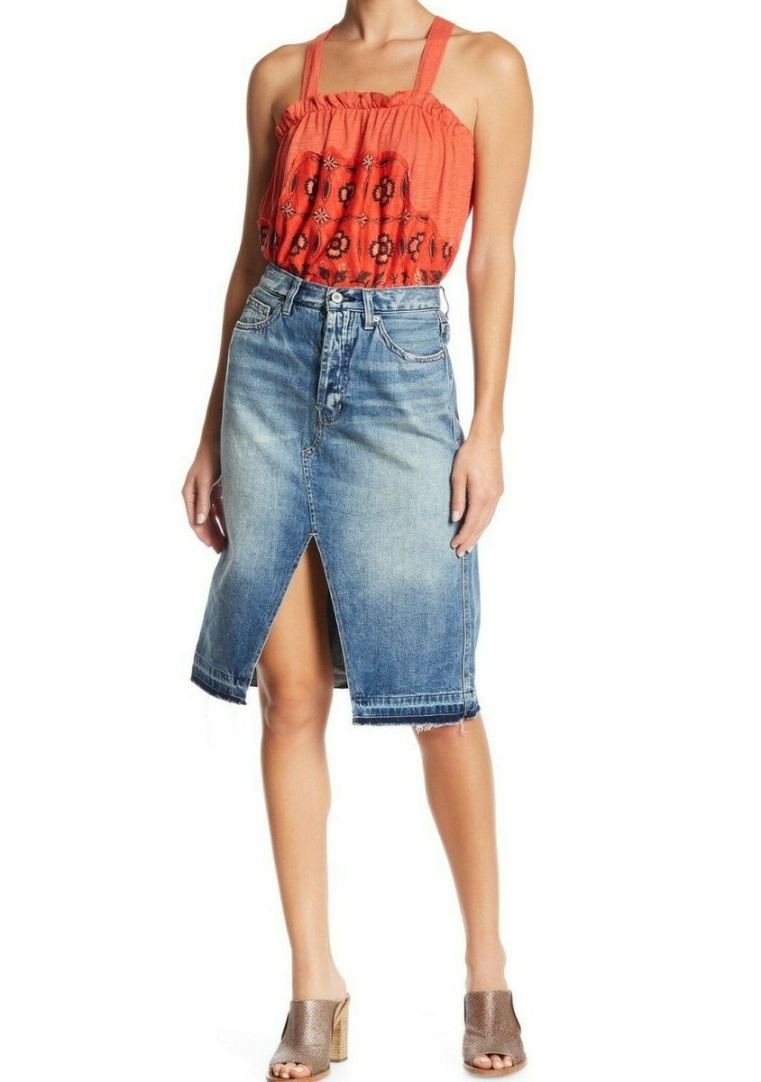 NWT FREE PEOPLE Sz26 FRONT SLIT CLASSIC DENIM SKIRT