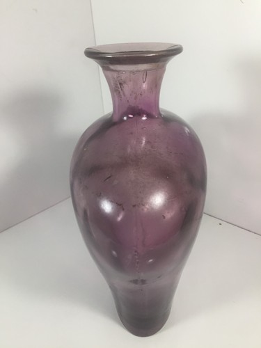 Art Glass Vase Amethyst Purple Large Heavy Heart Bottle Thick & Heavy Air Bubble - Picture 4 of 10
