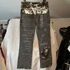 Reveer Black, camo , print and jeweled Jeans Black Plaid m36