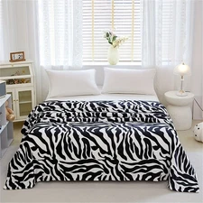 1pc Zebra Print Bed Blanket - Soft Flannel All-Season Bedspread with & Zebra