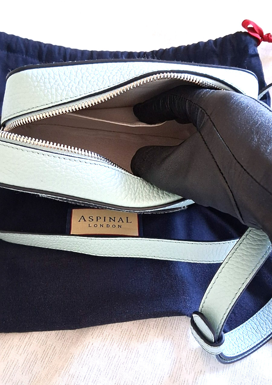 Aspinal of London Camera "A" Bag in Deep Pool Pebble leather plus Webbing Strap image 10