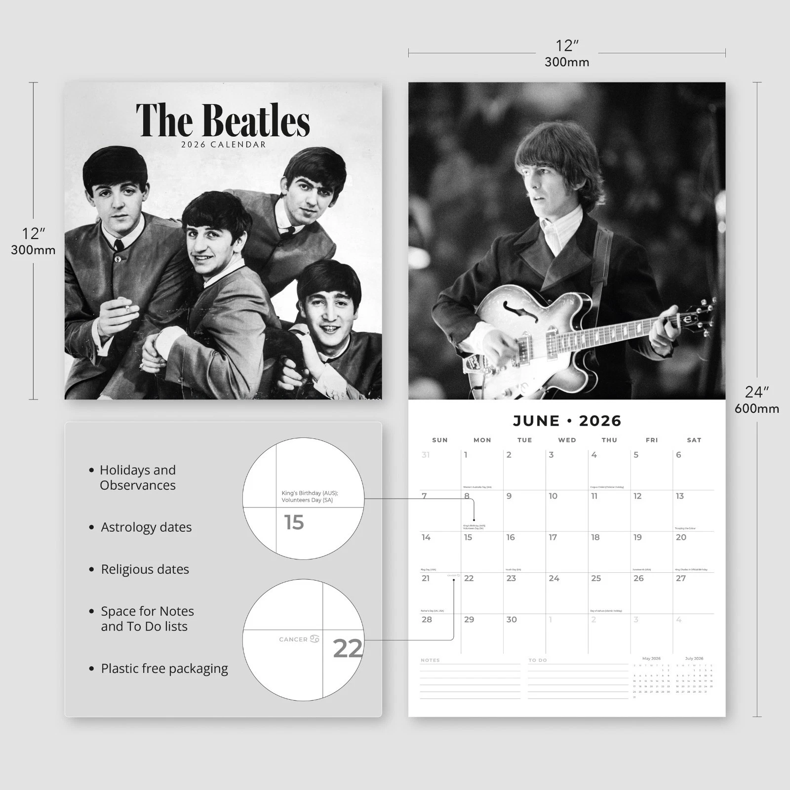 Red Robin 2026 The Beatles Monthly Vertical Wall Calendar