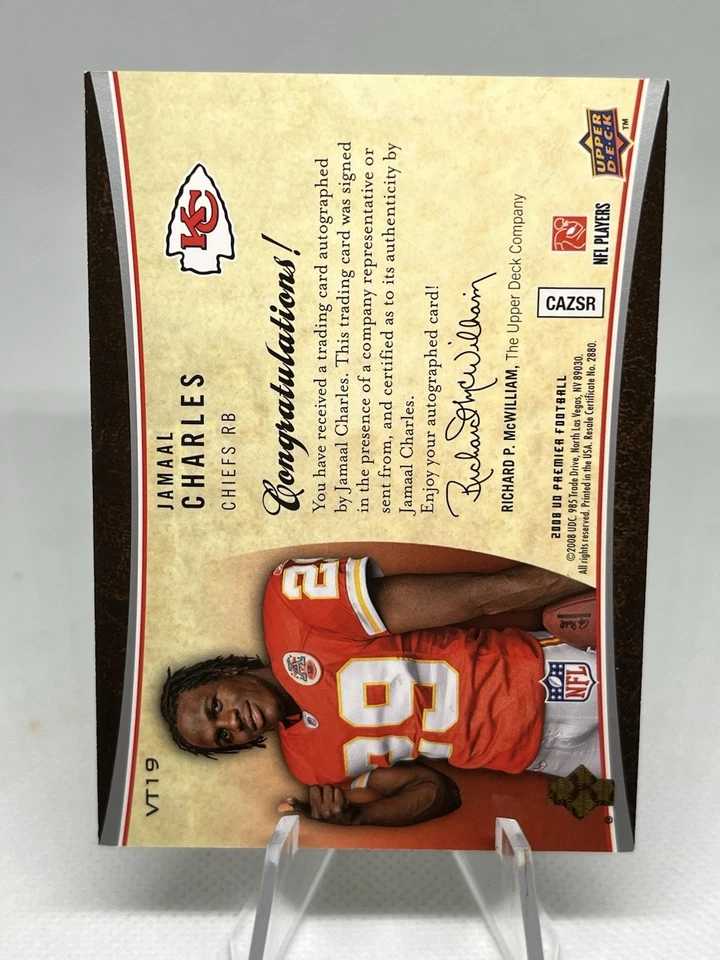 2008 UD Premier Jamaal Charles Vital Signs Auto 1/1 Chiefs Rookie Card #VT19 - Image 3 of 4