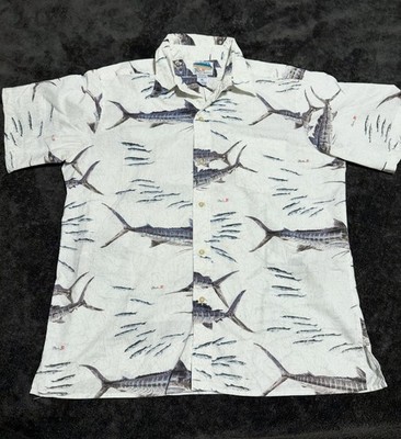 Reyn Spooner Gyotaku by Naoki Striped Marlin Hawaiian Aloha Shirt Men's XL