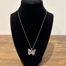 925 Sterling Silver CZ Butterfly Necklace 17.5  