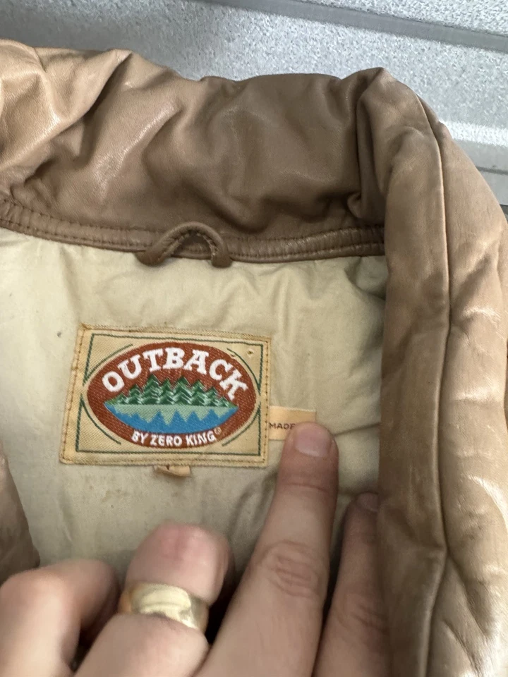 Chaqueta de cuero aislante Zero King Down vintage para hombre L beige tostado Foto 4 de 4