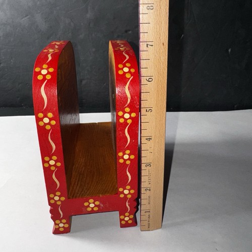 Handmade Tola Pine Oregon Wooden Napkin Holder Folk Art Painted Red Cabin Decor - Picture 9 of 11