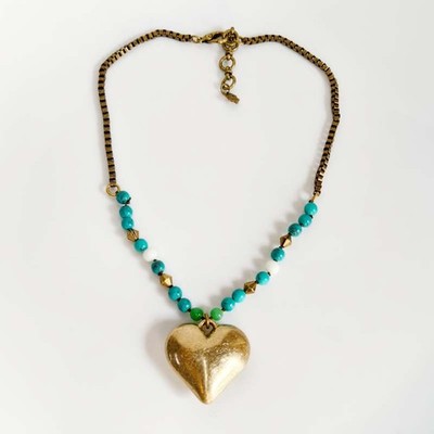 16'' Lucky Brand Heart Pendant Necklace Retro Women Party Vacation Jewelry Gift
