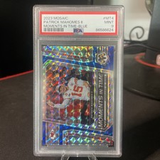 2023 PANINI MOSAIC MOMENTS IN TIME BLUE #MT4 PATRICK MAHOMES II /99 PSA 9 MINT