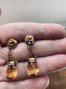 Vintage Lazaro Diaz of Soho 18k Yellow Gold & Citrine Drop Earrings-Excellent 