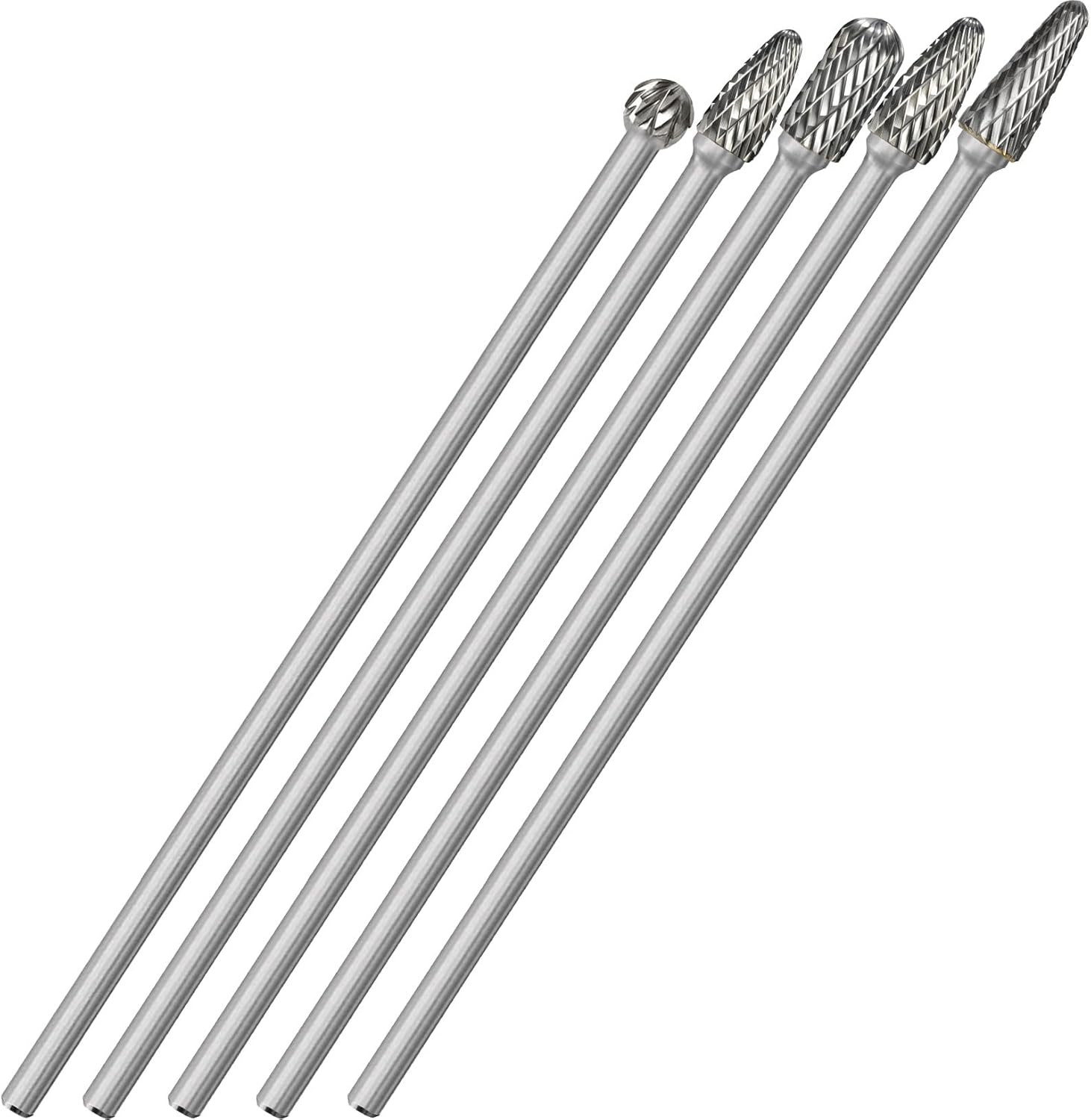 5Pcs Long Carbide Burr Set 1/4" Shank Total L 6.2" Die Grinder Bits Rotary Rasp