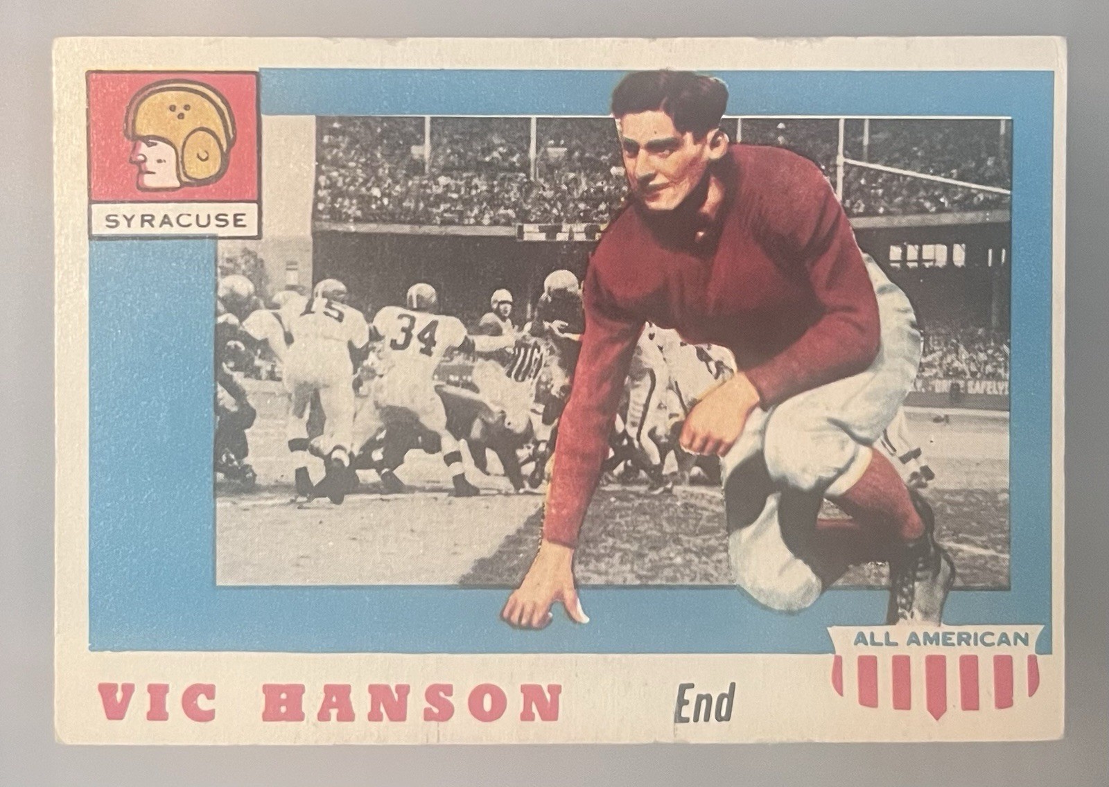Vic Hanson #57 Football Cards 1955 Topps All American trading card — raw and PSA graded price guide