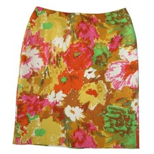 Talbots Petites Floral Pencil Skirt Yellow Pink Cotton Straight 6P