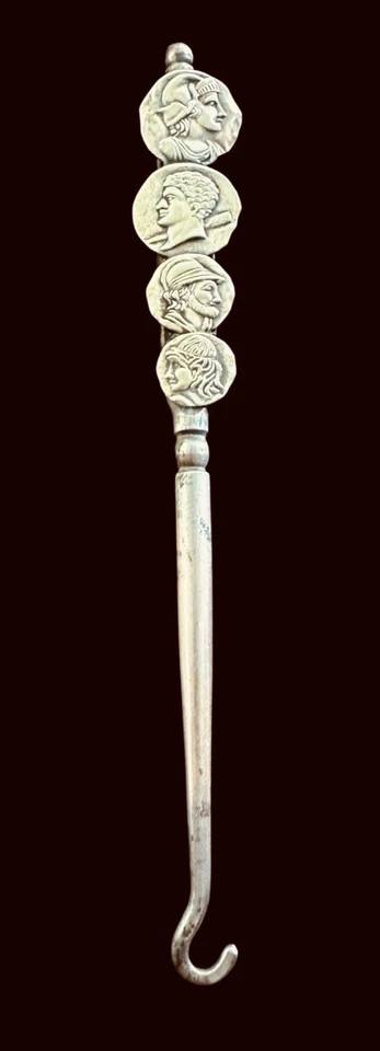Antique Art Nouveau Metal Corset, Button, Boot, Shoe Lacing Hook 6" with Coins - Image 2 of 4