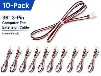 36'' 3-Pin Computer Fan Extension Cable Male Female (10-Pack)
