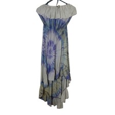 Tie Dye Off Shoulder Hi Low Dress Blue Purple Ruffle Flowy Boho Festival OS