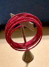 Vtg Metal & Red Glass Seed Bead Wire Wrap Bracelet