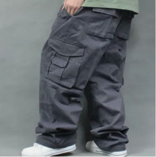 UK Men's Army Combat Loose Baggy Casual Cargo Pants Cotton Outdoor Work Trousers