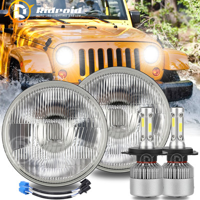 7 Inch LED Round GLASS Headlight Original Classic Look + LED H4 Bulb Conversion