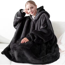 Wearable Blanket Hoodie Thick Flannel Giant Pocket -warm Cozy Winter Sweatshirt